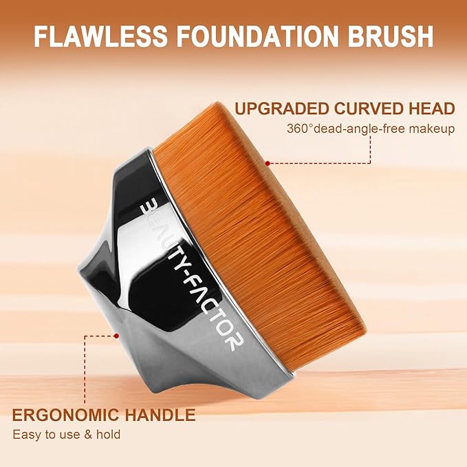 Flat Top Foundation Makeup Brush - Hexagon Kabuki Powder Make Up Brushes Soft and Dense Bristles with Protective Case for Liquid, Blending, Body, Self-tanner, Cream, Buffing (Dark Silver)