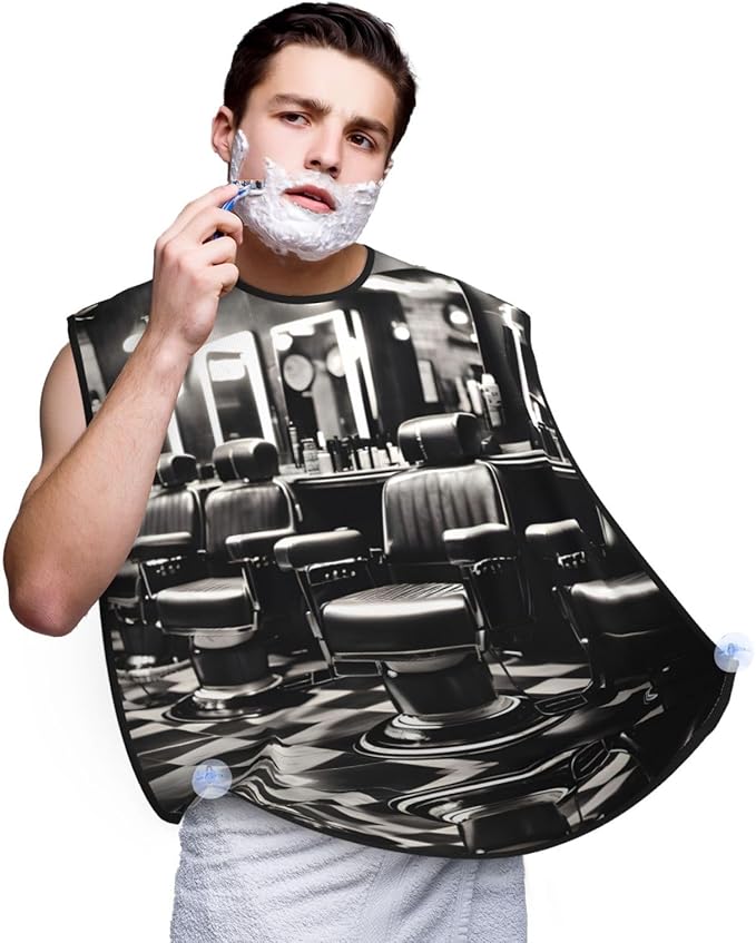 Monochrome Sketch Style Gaming Print Beard Bib Shaving Apron, Beard Hair Trimming Cape Gift For Dad