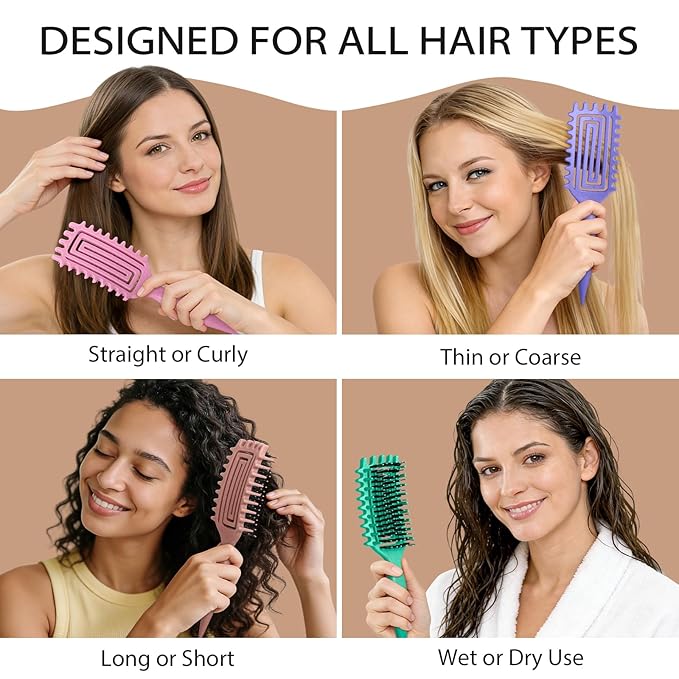Curl Defining Brush, Curly Hair Brush with Vented Design for Detangling and Shaping, Wet & Dry Use, Reduces Pulling for Women and Men (Pink)