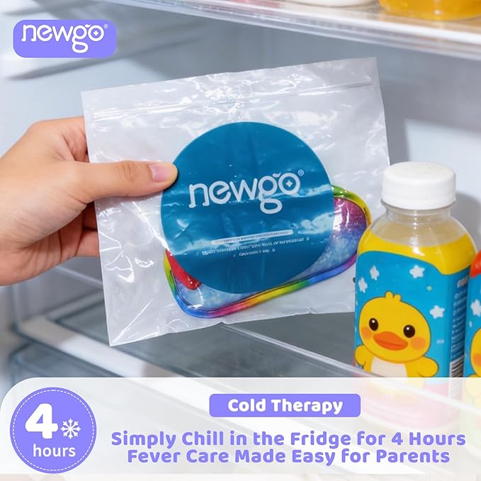 NEWGO Kids Head Ice Pack Wrap - Reusable Soft Gel Cooling Headband for Toddler Fever Relief, Migraine & Headaches - Adjustable Cute Cold Compress for Children Boo Boos and Minor Injuries