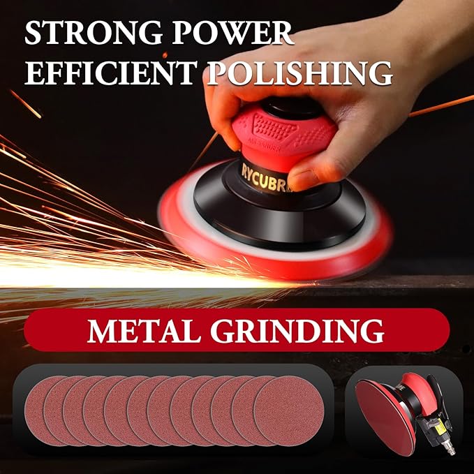 pneumatic Air Sander 5/6 Inch DA Palm Sander for auto body, High Speed Random Orbital Sander for Woodworking & Auto Polishing (6 Inch)