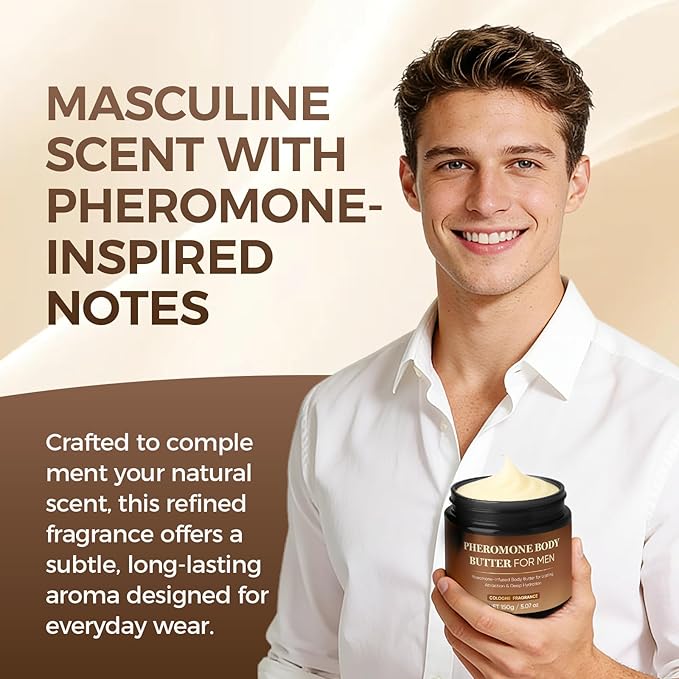 Pheromone Body Butter For Men,Deep Moisturizing Body Cream with Shea Butter, Cocoa Butter & Coconut Oil, Long-Lasting Masculine Scent, Non-Greay (2Jar)