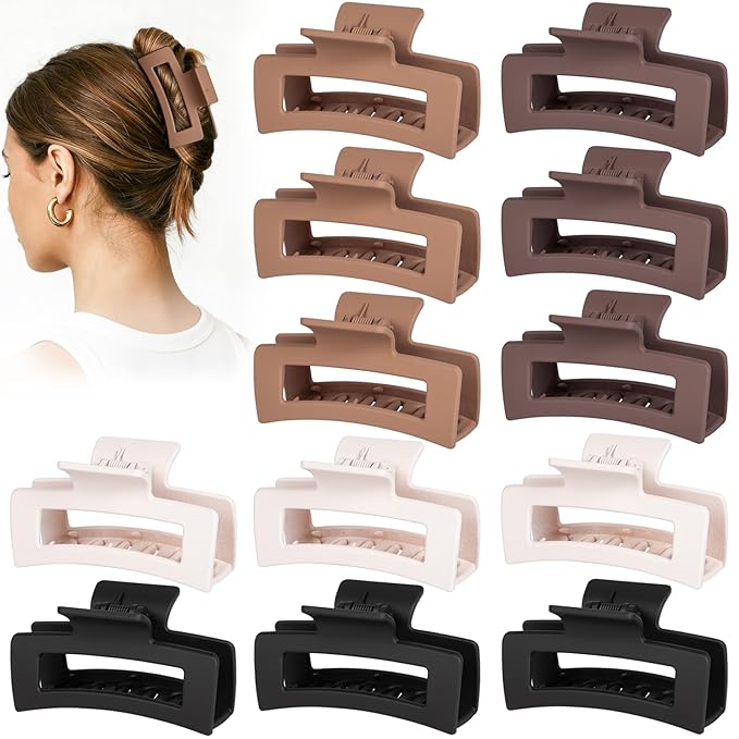 12 Pack Hair Clips for Women, Medium Claw Clips for Thin Thick Hair, Strong Hold Matte Finish – Brown