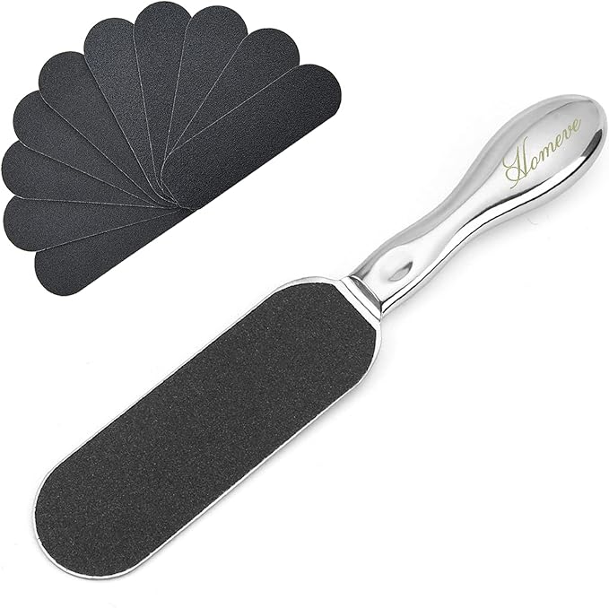 Homeve Professional Pedicure Large Foot File - Reusable Stainless Steel Feet Rasp with 20 Replaceable Coarse-Fine Double Callus Remover
