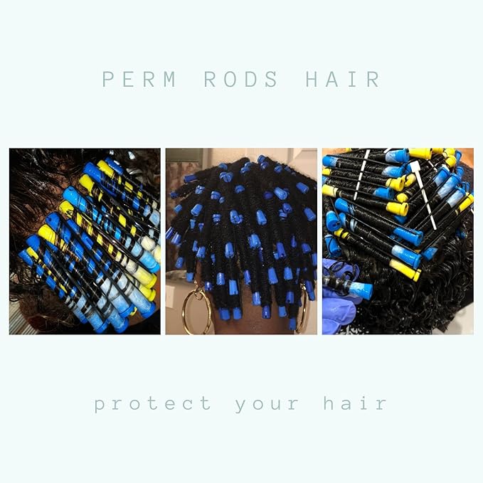 Perm Rods,60 pcs Small Size Rollers for Natural Hair Long Short Hair Styling Tool Curlers 0.35 inch Blue Color