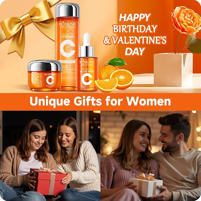 Vitamin C Skincare Trio: Face Serum, Moisturizing Cream & Hydrating Toner, 5X Vitamin C with Hyaluronic Acid, Complete Daily Routine to Refresh & Nourish Skin, For All Skin Types