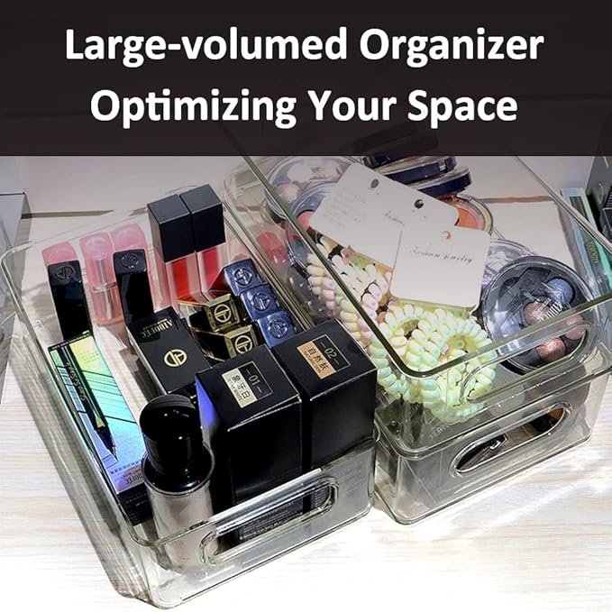 Desktop Organizer, Combination of Large Capacity Storage Acrylic Baskets, Cosmetics, Craft Peripherals, Stationery and Digital Accessories for Office School Home (Clear)