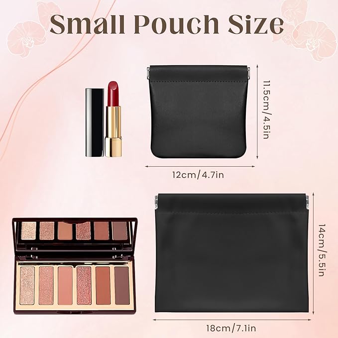ISKYBOB 4PCS Pocket Cosmetic Bag Squeeze Top, Small Makeup Bag for Purse Portable Mini Coin Change Purse Self-Closing Cosmetic Purse Small Leather Makeup Lipstick Organizer Pouches(BlackPink)