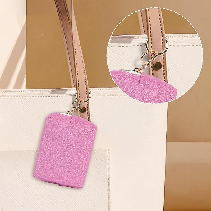 Mini Makeup Bag, Small Glitter Cosmetic Bag for Purse with Ring Buckle, Portable XS Travel Makeup Pouch for Girls Women Daily Use (Purple)