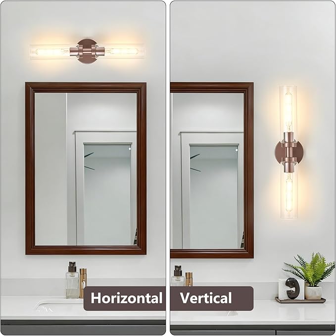 2 Light Bronze Bathroom Light Fixtures Over Mirror, Modern Farmhouse Bathroom Sconce with Clear Glass Shade, Wall Sconce for Bathroom Hallway Cabinet Bedroom Kitchen Living Room Foyer