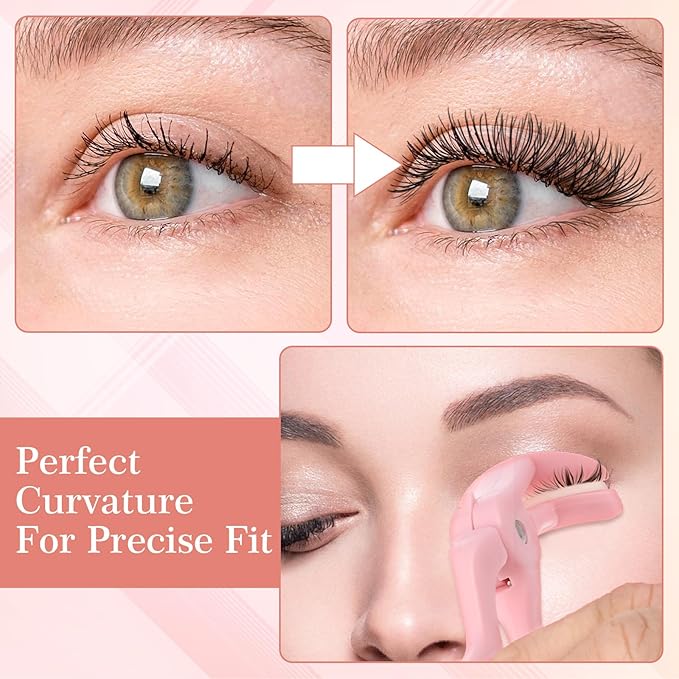 2 Style Eyelash Curlers, Plastic Eyelash Curler, Premium Cute Small Eye Lash Curler for No Pinching or Pulling Lash, Professional Makeup Tool for Eyelashes for Long Lasting (Pink)