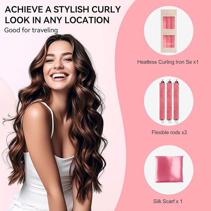Heatless Curls Overnight Set - Jumbo Overnight Hair Curlers to Sleep In, Soft Velvet Hair Rollers for Women, No Damage Curls Styling Tools 8pcs