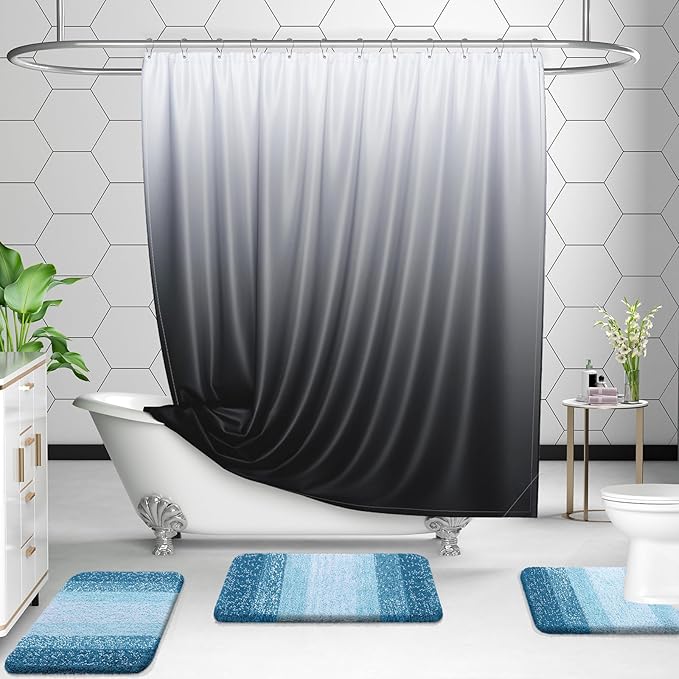 OLANLY Bathroom Rugs Sets 3 Piece, Soft Absorbent Microfiber Bath Mats and U-Shaped Contour Toilet Rug, Plush Shaggy Bath Mat Set for Bathroom (36"x24"+24"x16"+24"x20", Peacock Blue)