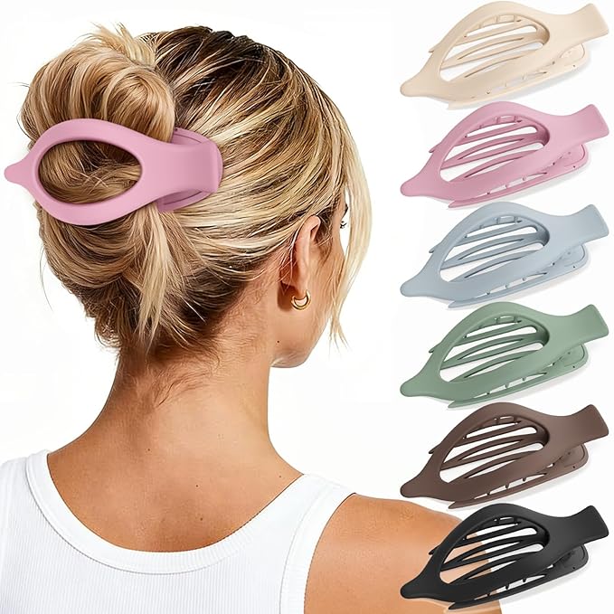 6 PCS Large Flat Hair Clips for Women Girls, French Concord Lay Down Flat Claw Clips for Thick Thin Hair, Comfortable Curved Hair Clip, Matte Non-slip Strong Hold Hair Accessories, Colorful