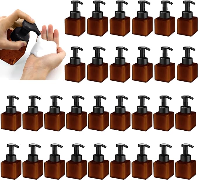 8.5 oz Foaming Soap Dispenser Plastic Foaming Pump Bottle, Refillable Dispenser with Plastic Pump, Empty Hand Bottles for Liquid Soap, Shampoo, Bathroom,Hotel,Restaurant (30, Brown)
