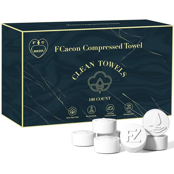 Compressed Towel Tablets 100 Pcs Disposable Face Towel Coin Tissue Cloths for Skincare Facial Cleansing Travel Camping Hiking Gym Workout and Emergency Cleaning Portable Washcloths(Blue)