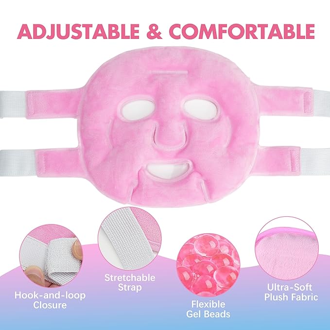 LotFancy Face Ice Pack, Reusable Ice Face Mask, Gel Bead Cold Face Eye Mask, Hot Cold Compress for Puffiness, Facial Routine, Post-Surgical Recovery, Headache, Skin Care, Post Laser Care