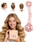 BONNET QUEEN Multi-function Satin Heatless Hair Curler & Hair Tie Non-Heating Hair Roller Curling Rod with Scrunchie, Large, Cream Pink(For Big Curls)
