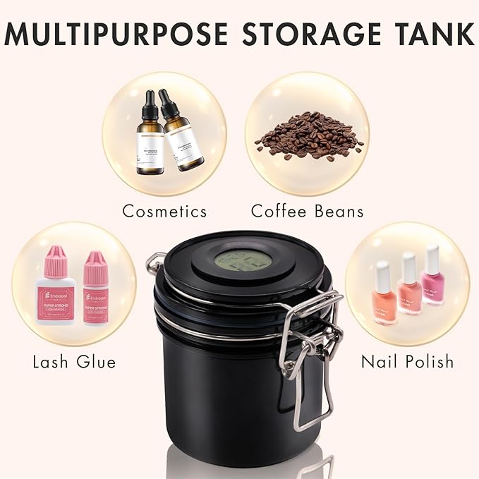 False Lash Glue Storage Tank With Thermometer Adhesive Carbon Sealed Leak-proof Containers Grafting Eyelash Extension Supplies(BLACK)