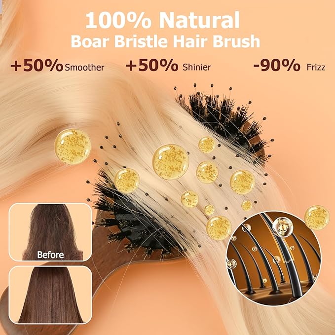 Travel Hair Brush, Mini Boar Bristle Hair Brush for Women Gift- Small Portable Compact HairBrush for Girls Kids Women Gift, Travel Size for Purse, Vacation, Business Trips & Outings Mini Round x1 Wood