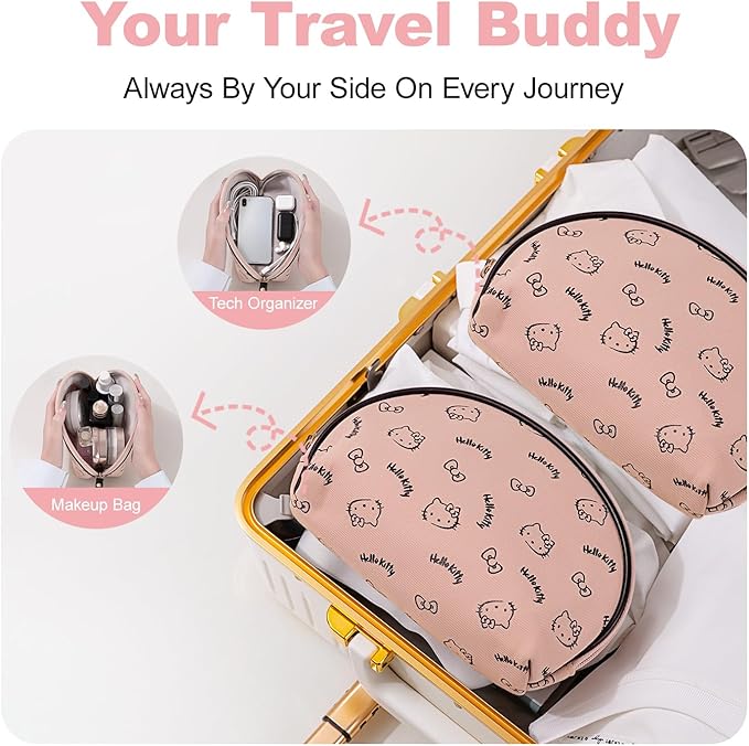 AmBealla 2PCS Travel Makeup Bag Cosmetic Toiletry Organizer,Portable Storage Bags for Cosmetics,Keys,Mobile Phones,Money,Girls,Women-Pink
