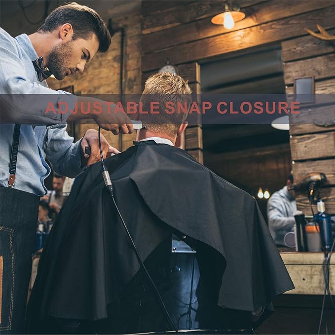 Nylon Barber Cape 64"x56" Waterproof Salon Large Hair Cutting Cape Haircut for Men with Adjustable Snap Closure Color Capes Professional Stylist Hairdresser Apron Adults Unisex Black