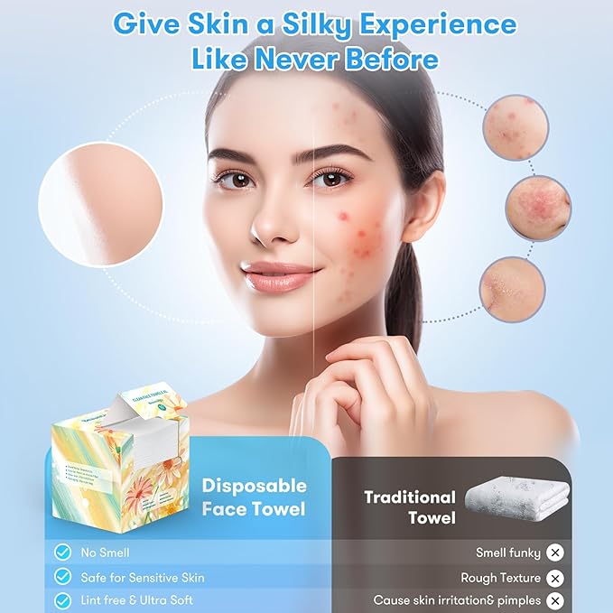 Disposable Face Towel, Soft & Thick Lint-Free Biodegradable Face Towelettes, Makeup Remover Dry Wipes, Facial Tissue for Camping Travel Essentials, 25 Count