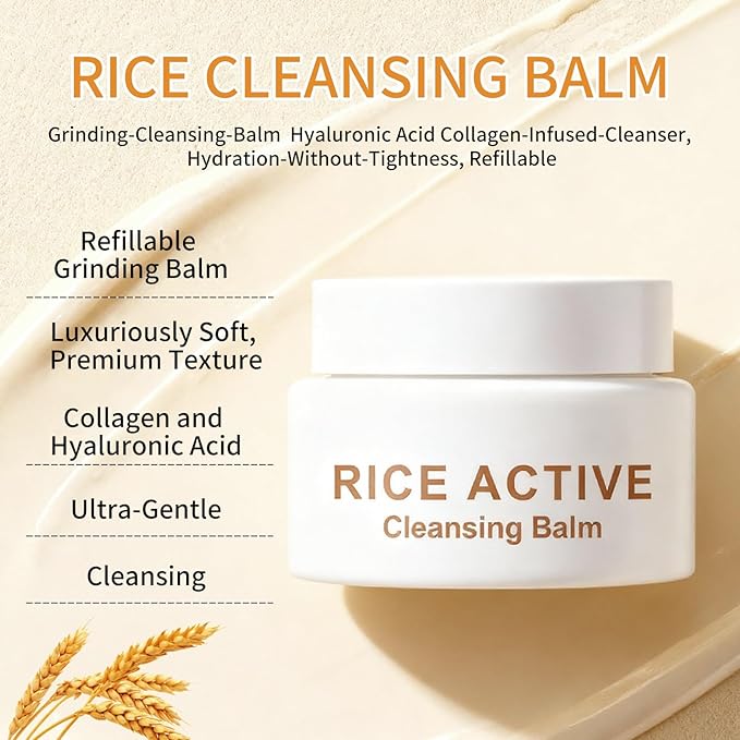 Cleansing Balm, Rice Water Makeup Remover Balm, Effortlessly Removes Makeup With Rice To Nourish & Hydrate, Soothing for All Skin Types