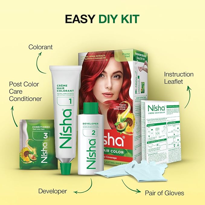 Nisha Creme Hair Color Flame Red Hair Dye Permanent Red Hair Colour 5.07 fl oz, Pack of 3