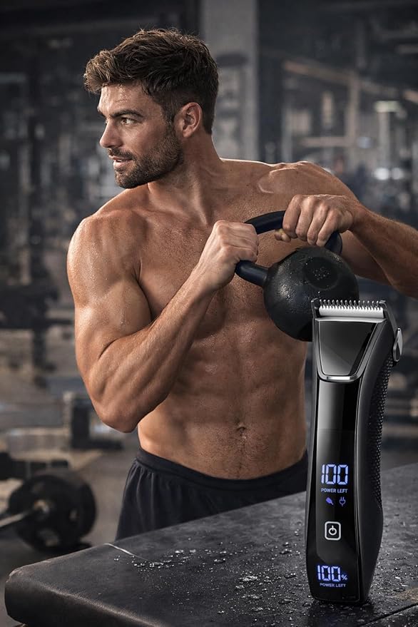 Three-in-One Waterproof Wet/Dry Groomer with Travel Case and Travel Lock, Black, LED Display, Ball Foil Shaver, Nose Hair Clippers, and Groin & Body Hair Trimmer by Paradise Bliss, Black