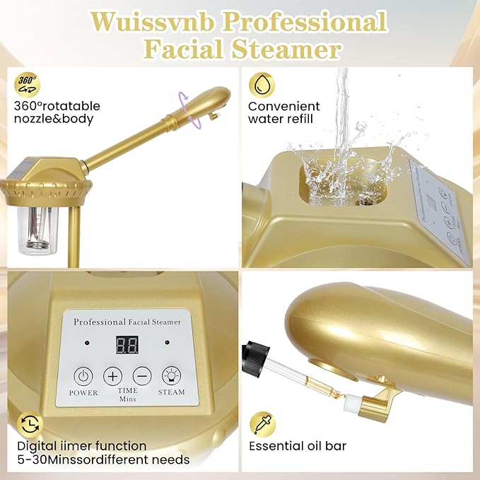 Facial Steamer, Professional Facial Steamer for Estheticians, Hot Mist & Timer Function, Ozone Face Steamer on Wheels for Spa, Salon and at Home Use