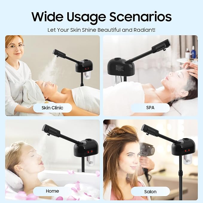 Professional Facial Steamer, Pedicure Steamer Machine with Water Tank and Wheel, Floor Standing Skin Care Equipment for Barber Stores, Beauty Salons (Black)