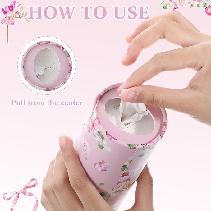 Ctosree 6pk 50 Sheets Car Tissues Holder with Facial Tissues 3-ply Travel Tissue Tubes Box Container Fit for Car Cup Holder Floral Cylinder, 7.1 Inch(Pink,White)