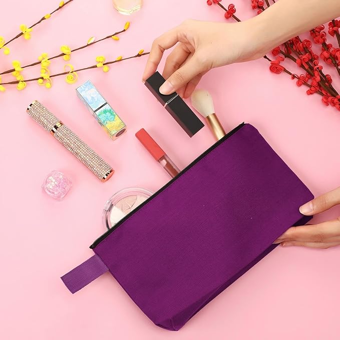 Reginary 60 Pcs Multicolor 60 Pieces Canvas Makeup Bags Bulk Portable Travel Cosmetic Pouch Multipurpose Blank Toiletry Bag with Zipper for Women DIY Craft (7.5 x 5 x 2 Inch)