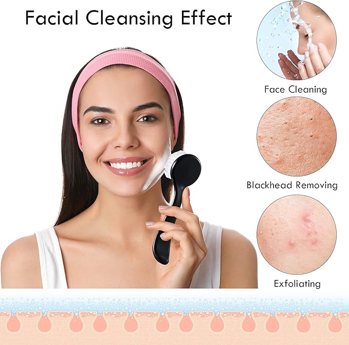 3 Pieces Facial Cleansing Brush Acrylic Handle Face Scrubbers Soft Bristle Exfoliator Cleaner Brush Scrub Exfoliating Facial Scrubber for Face Care Makeup Skincare Removal(Black)