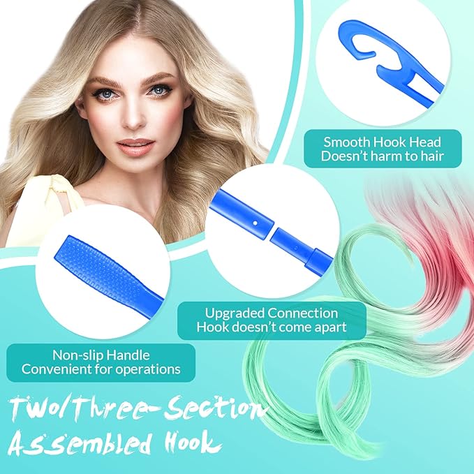 Yilloog 4 Pcs Heatless Curls Hook Spiral Curlers for Long Wave Styling Hair in 13. 8 and 22 Inch Lengths(Blue, Rose Red)