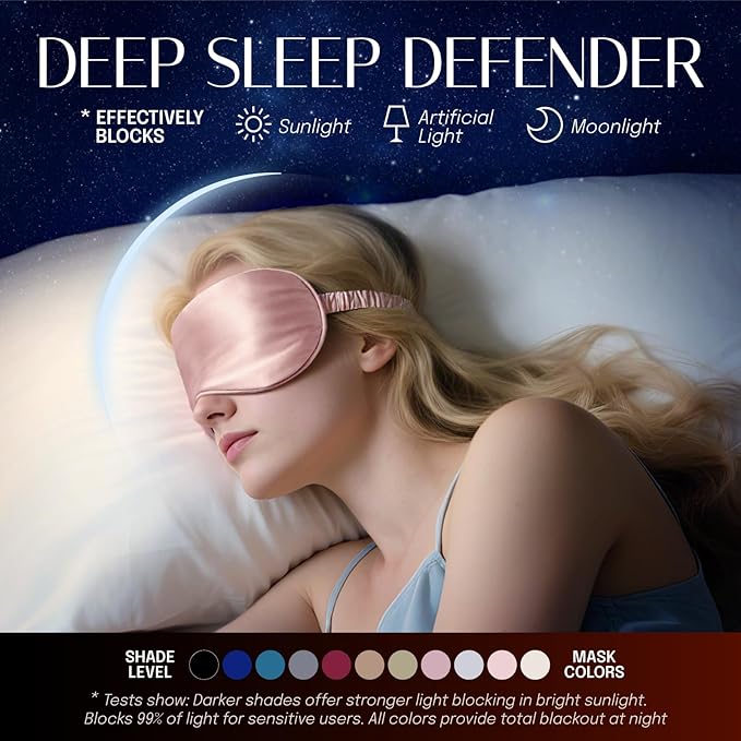 OLESILK Silk Sleep Eye Mask Blindfold with Double Layer Filling for Full Night's Sleep, Silk Wrapping Strap- Luxury Eye Cover Eyeshade for Women Men with Travel Bag and Ear Plugs, Silver