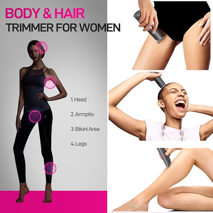 PRITECH Pubic Hair Trimmer Women - Rechargeable Bikini Trimmer for Women Sensitive Skin, Wet & Dry Use, Pain-Free Electric Razor&Shaver with Standing Recharge Dock, Ideal Gift, Aurora Gray