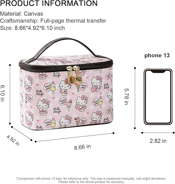 AmBealla Cosmetic Bag Large Makeup Bag Pink Makeup Travel Case with Brush Holder,Canvas Organizer for Women,Toiletry Bag for Skincar &Beauty Tools Sweet Cute for Girls