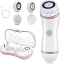 Facial Cleansing Brush, 4 in 1 Electric Face Scrubber with Travel Case and 4 Brush Heads, Waterproof Facial Cleansing Spin Brush for Gentle Exfoliation and Deep Cleaning (Pink)