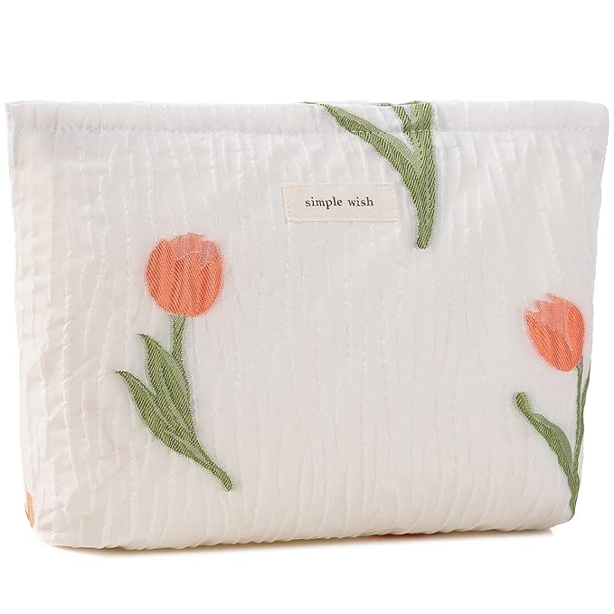 ZLFSRQ Makeup Bag Travel Cosmetic Bag for Purse Floral Zipper Makeup Pouch for Women Small Cute Flower Cosmetic Pouch Toiletry Bag Pencil Case Portable Organizer Canvas Aesthetic Gift (Tulip)