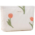 ZLFSRQ Makeup Bag Travel Cosmetic Bag for Purse Floral Zipper Makeup Pouch for Women Small Cute Flower Cosmetic Pouch Toiletry Bag Pencil Case Portable Organizer Canvas Aesthetic Gift (Tulip)