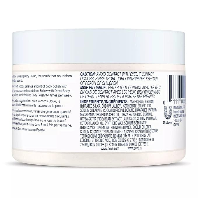Dove Exfoliating Body Polish Body Scrub Macadamia & Rice Milk 10.5 oz (2 pack)