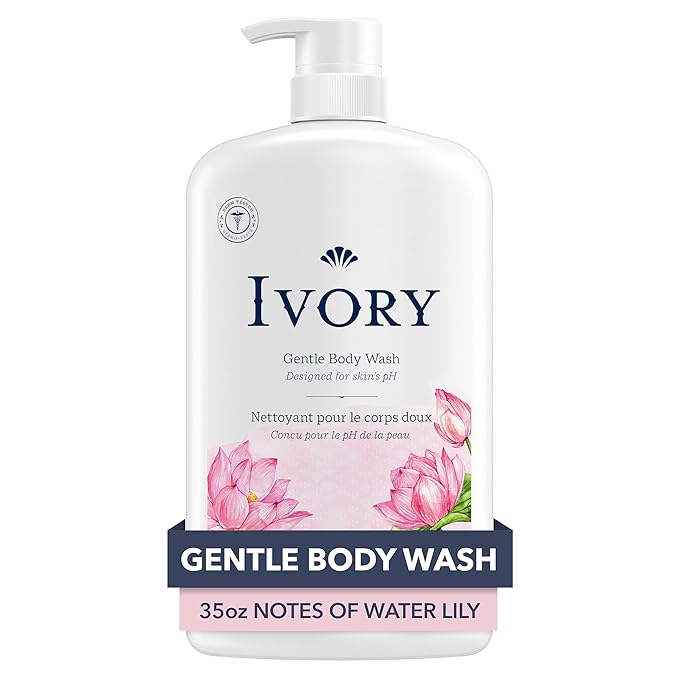 Ivory Body Wash, Designed for the Whole Family, Gentle Formula, Free of Dyes Heavy Perfumes Parabens Phthalates & Silicones, Designed for Skin's pH, Water Lily Scent, 35 oz