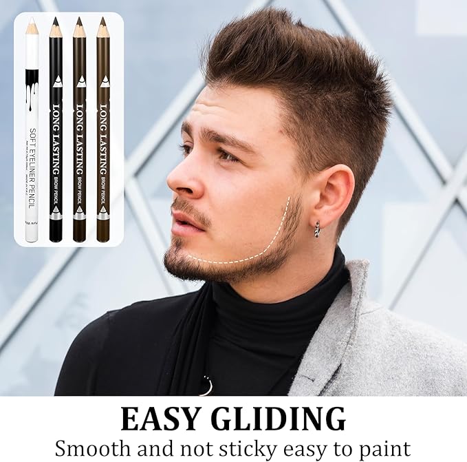12Pcs Barber Pencil with 2 Sharpener, Magic Hairline Pencils for Lineup Beard Shaping Beard Guide Pen Barber Chalk for Men Beards Hair Makeup Design White Black Dark Brown Light Brown