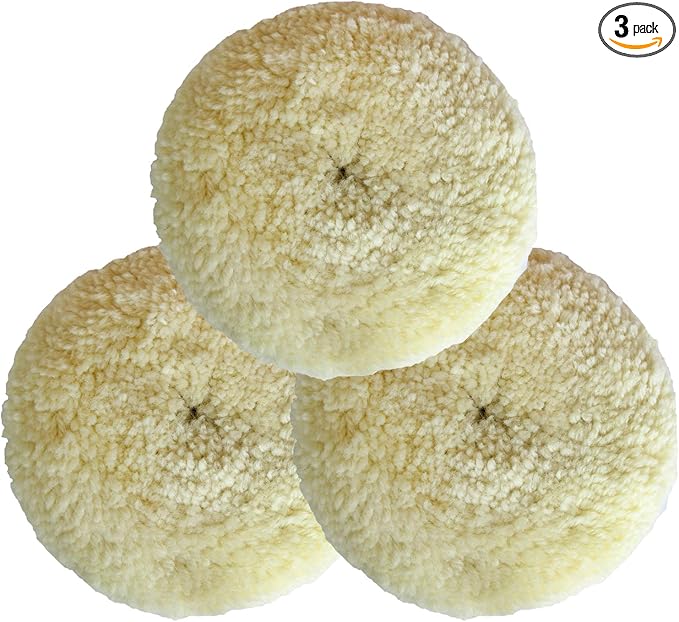 Wool Buffing Pad Kit 5" 3PCS 100% Natural Wool Car Auto Hook and Loop Grip Buffing Pad for Compound Cutting & Polishing for Car,Boats, Trucks and RVs Polishing Motorcycle Washing Machine