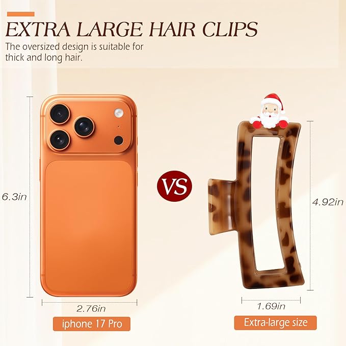 4 PCS 5 Inch Extra Large Claw Clip for Women, Tortoise Shell Jumbo Claw Clips for Thick Long Curly Hair, Rectangle Strong Hold Hair Clip, Non-slip Square Durable Hair Accessories for Hat