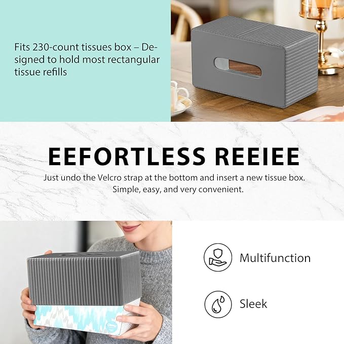 Larger Tissue Box Cover, Modern PU Leather Rectangular Facial Tissue Holder, Minimalist Tissue Organizer/Dispenser, Napkin Storage Box for Bathroom,Vanity Countertop, Nightstand, Office, Home Decor