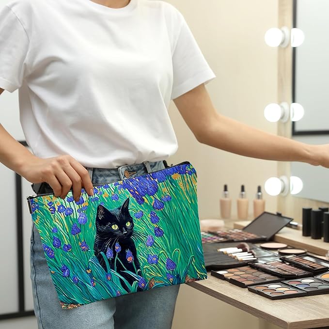 CHENGU 6 Pcs Cat Makeup Bag Black Cat Lover Gifts Cat Cosmetic Bags Funny Cool Black Cat Canvas Toiletry Bags with Zipper Portable Cat Mom Gifts Cat Owners Birthday Gifts For Teen Girls Women
