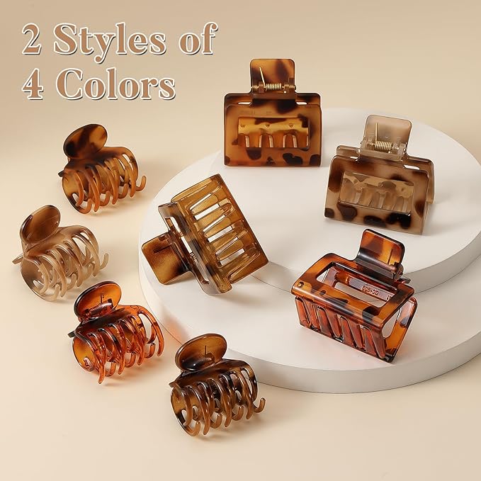 8 PCS Small Hair Clips for Women Girls, Square Medium Hair Claw Clips for Thin, Fine & Short Hair, Cute Non Slip Leopard Print Jaw Clips for Holiday Gifts, Ideal for Half Up Hair (Tortoise)